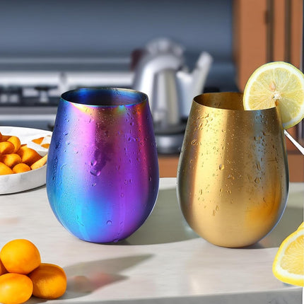 Stemless 17 OZ Tumbler Wine Glasses Set of 4, 304 Stainless Steel Cups for Home Restaurants Bars Outdoor, Gift Essentials and Dishwasher safe(Gold).