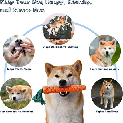12 PCS Carrot Dog Rope Toys for Dogs, Durable Chew Toys for Aggressive Chewers, Entertainment & Interaction, Teeth Cleaning and Chewing, All-Cotton.