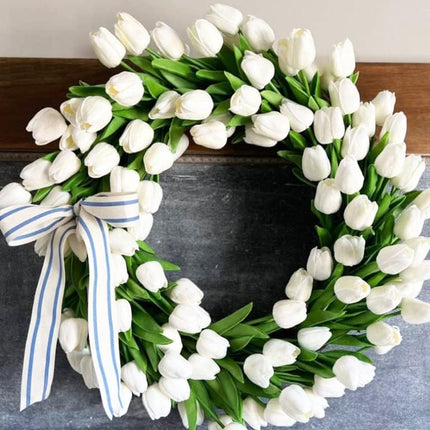 20pcs Artificial Tulips Flowers Fake Faux PU Tulip Bouquet Real Touch Flower Arrangement for Home Room Office Party Wedding Decoration Excellent Gift Idea for Mothers Day (White).