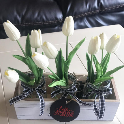 20pcs Artificial Tulips Flowers Fake Faux PU Tulip Bouquet Real Touch Flower Arrangement for Home Room Office Party Wedding Decoration Excellent Gift Idea for Mothers Day (White).