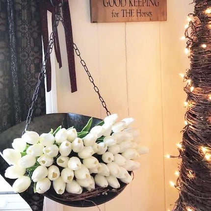 20pcs Artificial Tulips Flowers Fake Faux PU Tulip Bouquet Real Touch Flower Arrangement for Home Room Office Party Wedding Decoration Excellent Gift Idea for Mothers Day (White).