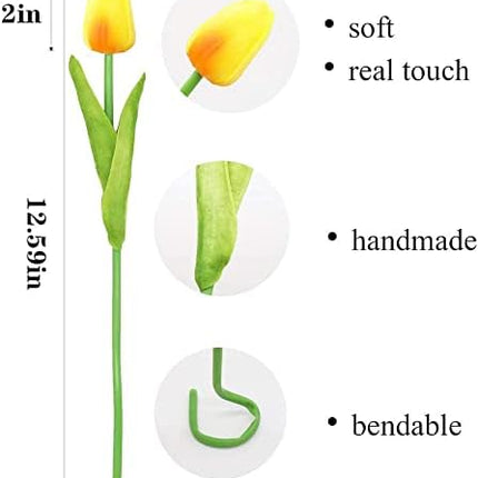 20pcs Artificial Tulips Flowers Fake Faux PU Tulip Bouquet Real Touch Flower Arrangement for Home Room Office Party Wedding Decoration Excellent Gift Idea for Mothers Day (White).