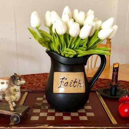 20pcs Artificial Tulips Flowers Fake Faux PU Tulip Bouquet Real Touch Flower Arrangement for Home Room Office Party Wedding Decoration Excellent Gift Idea for Mothers Day (White).