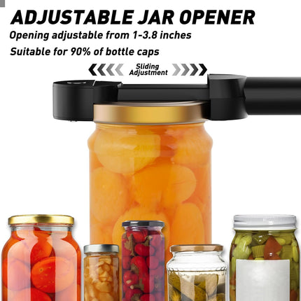 Jar Opener Bottle Opener for Seniors with Arthritis, Multi Retractable Magnetic Can Opener, Jar Grippers for Opening Jars, Kitchen Gadgets for Weak Hands and Senior Arthritis (Black).