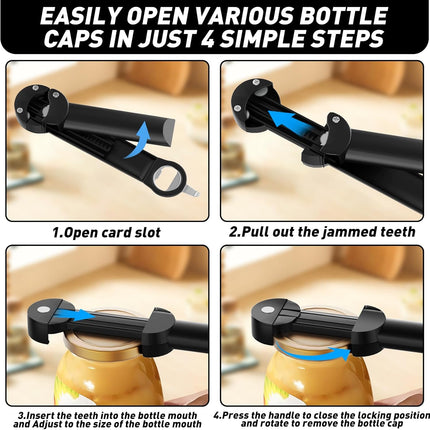 Jar Opener Bottle Opener for Seniors with Arthritis, Multi Retractable Magnetic Can Opener, Jar Grippers for Opening Jars, Kitchen Gadgets for Weak Hands and Senior Arthritis (Black).
