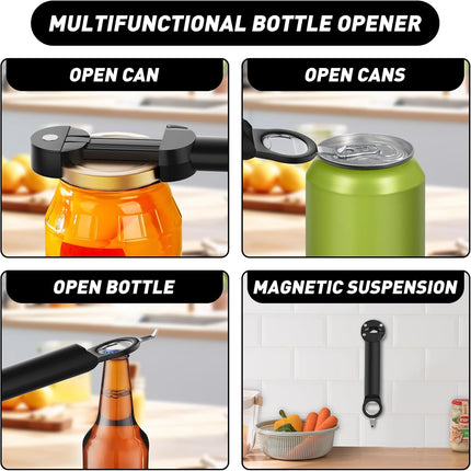 Jar Opener Bottle Opener for Seniors with Arthritis, Multi Retractable Magnetic Can Opener, Jar Grippers for Opening Jars, Kitchen Gadgets for Weak Hands and Senior Arthritis (Black).