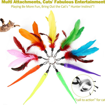 Huidcom Cat Feather Toy Retractable Cat Toys Wand with 2 Wands & 9 Assorted Teaser Refills Interactive Feather Teaser Wand Toy with Bell for Kitten Or Cat Having Fun Exerciser Playing.
