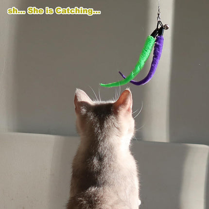 Huidcom Cat Feather Toy Retractable Cat Toys Wand with 2 Wands & 9 Assorted Teaser Refills Interactive Feather Teaser Wand Toy with Bell for Kitten Or Cat Having Fun Exerciser Playing.