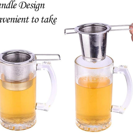 Tea Infuser Stainless Steel Tea Strainer Steeper Filter with Folding Handle for Loose Leaf Grain Tea Cups, Mugs, and Pots.