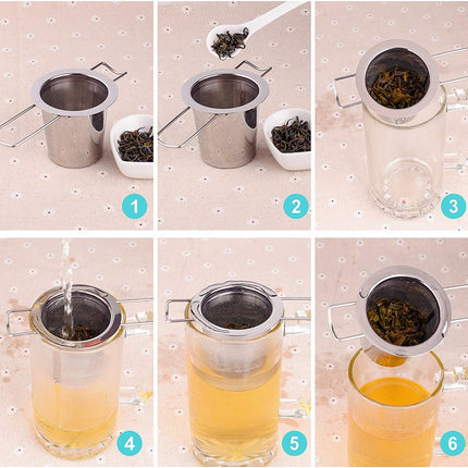 Tea Infuser Stainless Steel Tea Strainer Steeper Filter with Folding Handle for Loose Leaf Grain Tea Cups, Mugs, and Pots.