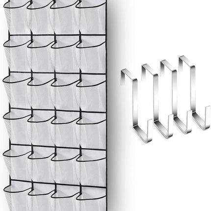 Over The Door Shoe Organizer 24 Large Mesh Pockets, White.