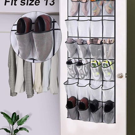 Over The Door Shoe Organizer 24 Large Mesh Pockets, White.