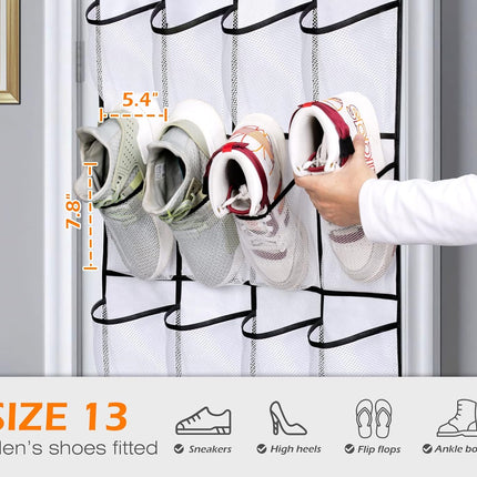 Over The Door Shoe Organizer 24 Large Mesh Pockets, White.