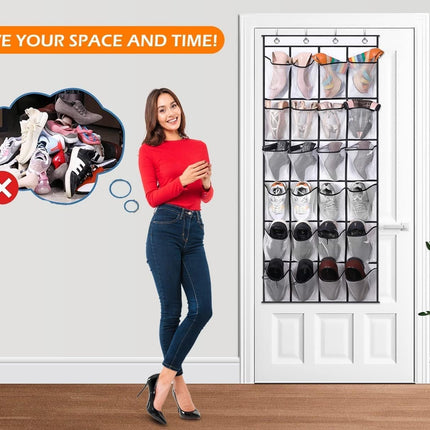 Over The Door Shoe Organizer 24 Large Mesh Pockets, White.