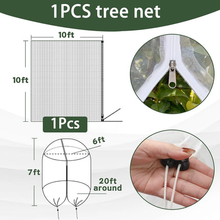 1Pack 10 * 10FT Large Fruit Tree Netting Bags with Zipper and Drawstring, Bird Netting for Blueberry Bushes and Apple Tree, Garden Netting Cover Safeguard Plant from Birds, Pest and Deer.