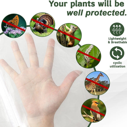 1Pack 10 * 10FT Large Fruit Tree Netting Bags with Zipper and Drawstring, Bird Netting for Blueberry Bushes and Apple Tree, Garden Netting Cover Safeguard Plant from Birds, Pest and Deer.