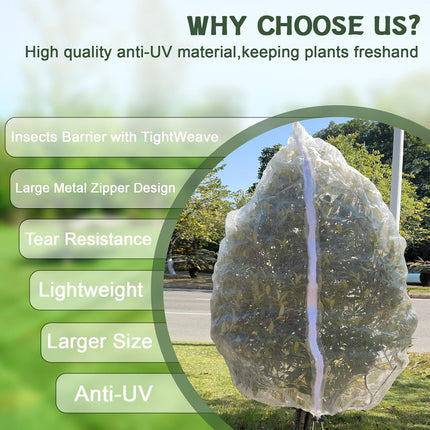 1Pack 10 * 10FT Large Fruit Tree Netting Bags with Zipper and Drawstring, Bird Netting for Blueberry Bushes and Apple Tree, Garden Netting Cover Safeguard Plant from Birds, Pest and Deer.