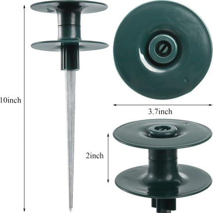 6 Pack Hose Guard Stake, 10 Inch Green ABS & Zinc Alloy Garden Hose Guide Spike with Heavy Spin Top, Protects Plants & Landscaping.