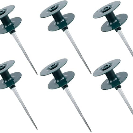 6 Pack Hose Guard Stake, 10 Inch Green ABS & Zinc Alloy Garden Hose Guide Spike with Heavy Spin Top, Protects Plants & Landscaping.