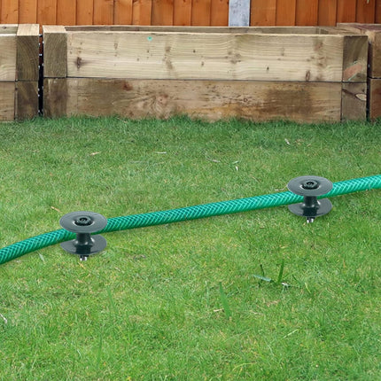 6 Pack Hose Guard Stake, 10 Inch Green ABS & Zinc Alloy Garden Hose Guide Spike with Heavy Spin Top, Protects Plants & Landscaping.