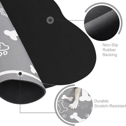 Dog Cat Food Mat,Rapid AbsorbentPet Feeding Mat, Bone Shaped Dog Placemat Water Bowl Mat with Rubber Backing,No Stains Dog Cat Food Mats Indoor, Pet Accessories Supplies 12"x18" Grey.
