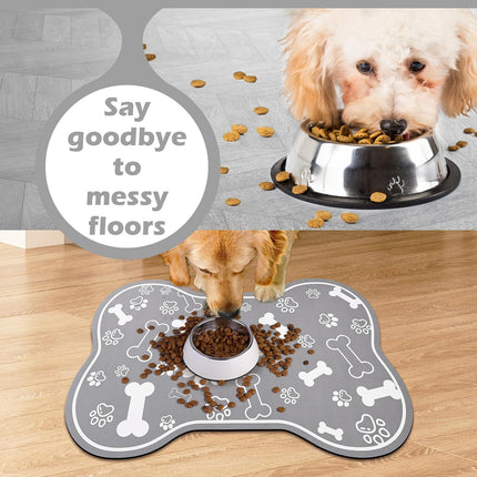 Dog Cat Food Mat,Rapid AbsorbentPet Feeding Mat, Bone Shaped Dog Placemat Water Bowl Mat with Rubber Backing,No Stains Dog Cat Food Mats Indoor, Pet Accessories Supplies 12"x18" Grey.