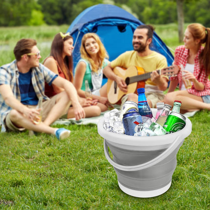 Collapsible Silicone 5L (1.3 Gallon) Cleaning Bucket - Household, Bathroom, Car Wash, Ice Bucket - Grey.