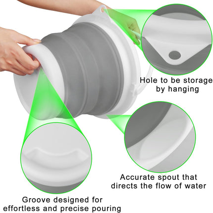 Collapsible Silicone 5L (1.3 Gallon) Cleaning Bucket - Household, Bathroom, Car Wash, Ice Bucket - Grey.