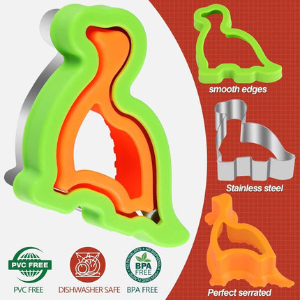 Sandwich Cutter and Sealer Set 4 Pcs Bread Decruster Sandwich Cutter Pancake Maker Heart Square Circle Dinosaur Shape DIY Cookie Cutters Gift for Kids Adult Boys Girls.