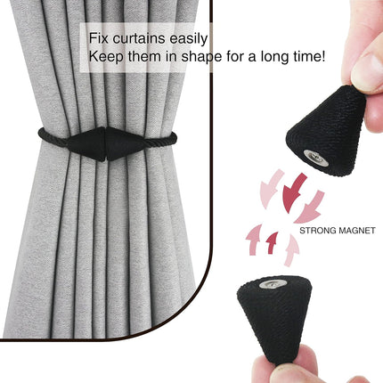 2 Pack Magnetic Curtain Tiebacks Rope Modern Handmade Curtain Tie Backs Decorative Drapes Weave Holdbacks for Window Décor, Black.