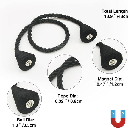 2 Pack Magnetic Curtain Tiebacks Rope Modern Handmade Curtain Tie Backs Decorative Drapes Weave Holdbacks for Window Décor, Black.