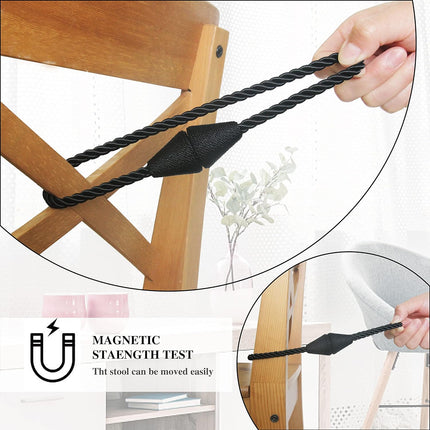 2 Pack Magnetic Curtain Tiebacks Rope Modern Handmade Curtain Tie Backs Decorative Drapes Weave Holdbacks for Window Décor, Black.