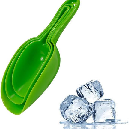 Set of 3 Ice Scoop, Plastic Kitchen Ice Scoop for Canisters or Ice Maker, Food Scoops for Canisters, Freezer, Flour, Dry Foods, Coffee Beans, Pop Corn, Pet Dog Cat Food (Green).