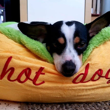 Hotdog Design Dog Bed - Soft, Removable & Washable Pet Mat for Small Dogs.