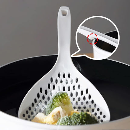 2 Pieces Strainer Scoop Colander Slotted Pasta Spoon Plastic Skimmer Spoon with Handle Food Drain Shovel for Kitchen Cooking, White and Orange 13.8x5.4.