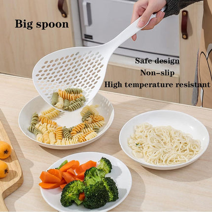 2 Pieces Strainer Scoop Colander Slotted Pasta Spoon Plastic Skimmer Spoon with Handle Food Drain Shovel for Kitchen Cooking, White and Orange 13.8x5.4.