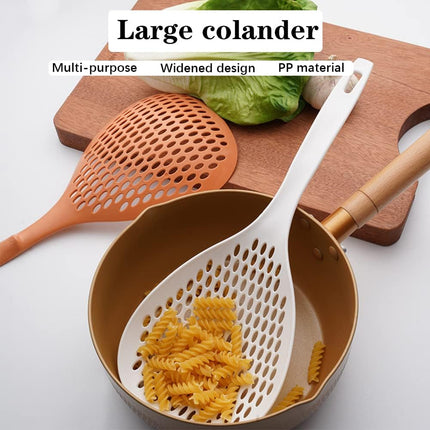 2 Pieces Strainer Scoop Colander Slotted Pasta Spoon Plastic Skimmer Spoon with Handle Food Drain Shovel for Kitchen Cooking, White and Orange 13.8x5.4.