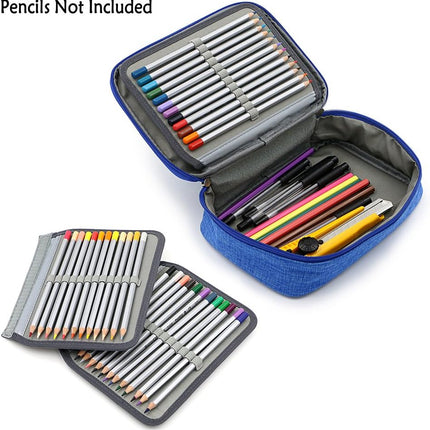 High Capacity Zipper Pens Pencil Case-Multi-Functional Stationery Pencil Pouch 72 Slots(Blue).