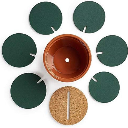 Flee 6-Piece Green Coaster Set with Flower Pot Shaped Holder for Drinks,Coffee,Cup.