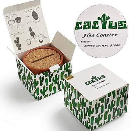 Flee 6-Piece Green Coaster Set with Flower Pot Shaped Holder for Drinks,Coffee,Cup.