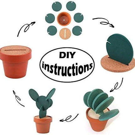 Flee 6-Piece Green Coaster Set with Flower Pot Shaped Holder for Drinks,Coffee,Cup.