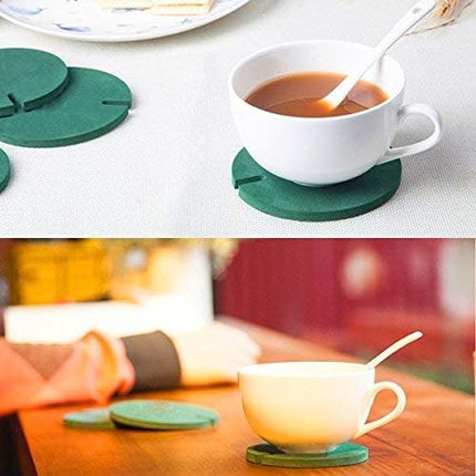 Flee 6-Piece Green Coaster Set with Flower Pot Shaped Holder for Drinks,Coffee,Cup.