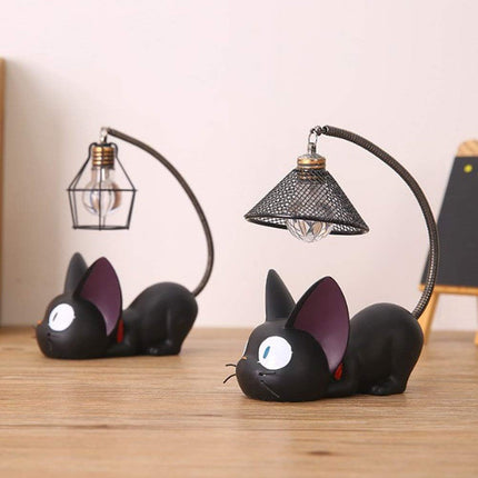 Resin Cat Design lamp Creative Night Light Table Bedside Lamps for Reading (Iron Wire Lampshade,3.1 x 4.7 x 6.7Inch).