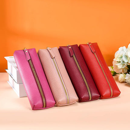 Genuine leather pen case, Cowhide pencil puch with zipper, Soft pen bag for adults..