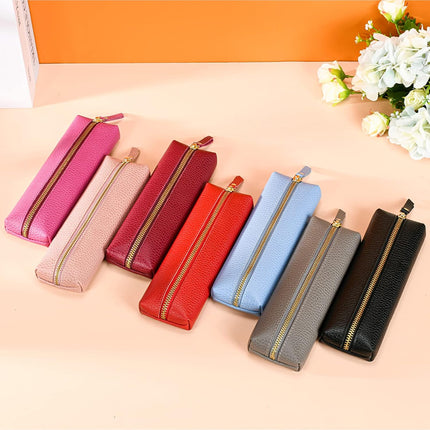 Genuine leather pen case, Cowhide pencil puch with zipper, Soft pen bag for adults..