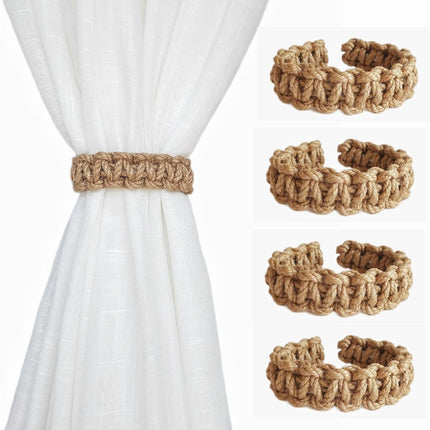 Braided Curtain Tiebacks for Drapes, Rustic Curtain holdbacks Set of 4, Handmade Curtain Ties for Sheer/Light Weight Drapes.