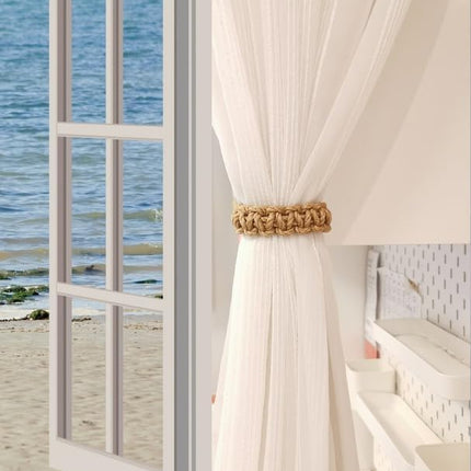 Braided Curtain Tiebacks for Drapes, Rustic Curtain holdbacks Set of 4, Handmade Curtain Ties for Sheer/Light Weight Drapes.