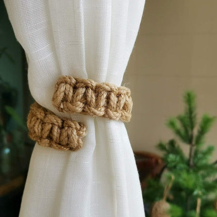 Braided Curtain Tiebacks for Drapes, Rustic Curtain holdbacks Set of 4, Handmade Curtain Ties for Sheer/Light Weight Drapes.