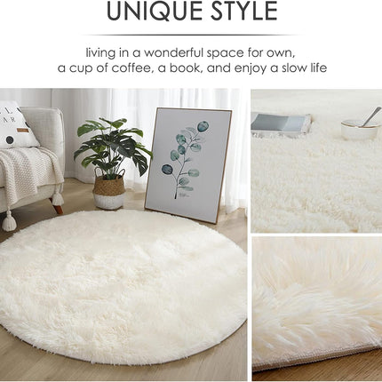 4x4 Soft White Round Area Rug for Bedroom Modern Fluffy Circle Rug for Kids Girls Baby Room Indoor Plush Circular Nursery Rugs Cute Cozy Area Rugs for Living Room.