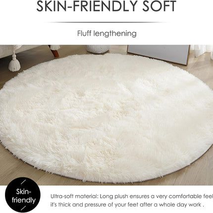 4x4 Soft White Round Area Rug for Bedroom Modern Fluffy Circle Rug for Kids Girls Baby Room Indoor Plush Circular Nursery Rugs Cute Cozy Area Rugs for Living Room.